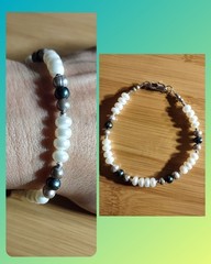 Artist Handmade White Pearl Sterling Silver Bracelet Gray Blue Teal M