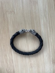 Handmade Leather Bracelet with Silver Wolf ends