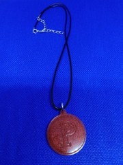 Handcrafted reddish Brown Leather Round Letter P Pendant Necklace on Black Cord