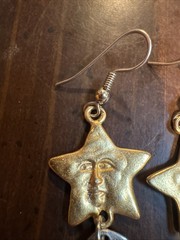 Sun Stars Face Dangle Earrings Pendant Retro Celestial 1” Gold Silver Sunburst