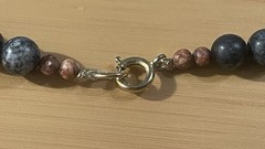 Vtg Artisan Necklace Earring Set Handpainted Wood Beads Sodalite Stone Beads 31”