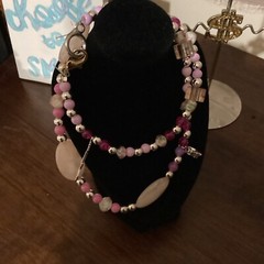 Handmade Blush Pink Stone Charms And Sterling Silver Musical Themed Necklace