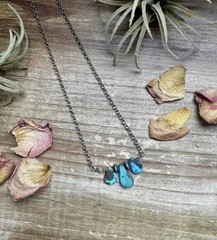 Blue Turquoise And 2 Sterling Silver Pearls Necklace