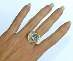 Designer Roman Caesar Coin Silver 925 & Gold 24K Plated Ring Size 8 UK P 1/2