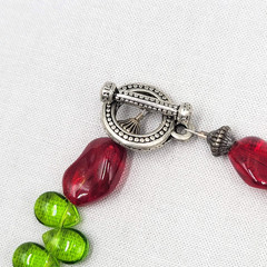 Green Red Art Glass Artisan Necklace and Bracelet Set Silver tone Toggle 16″&7″
