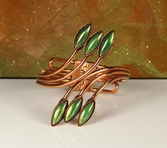 MATISSE ORIENTALE Signed Copper Set Goldish Green Enamel 1950s Wearable Art 4pc