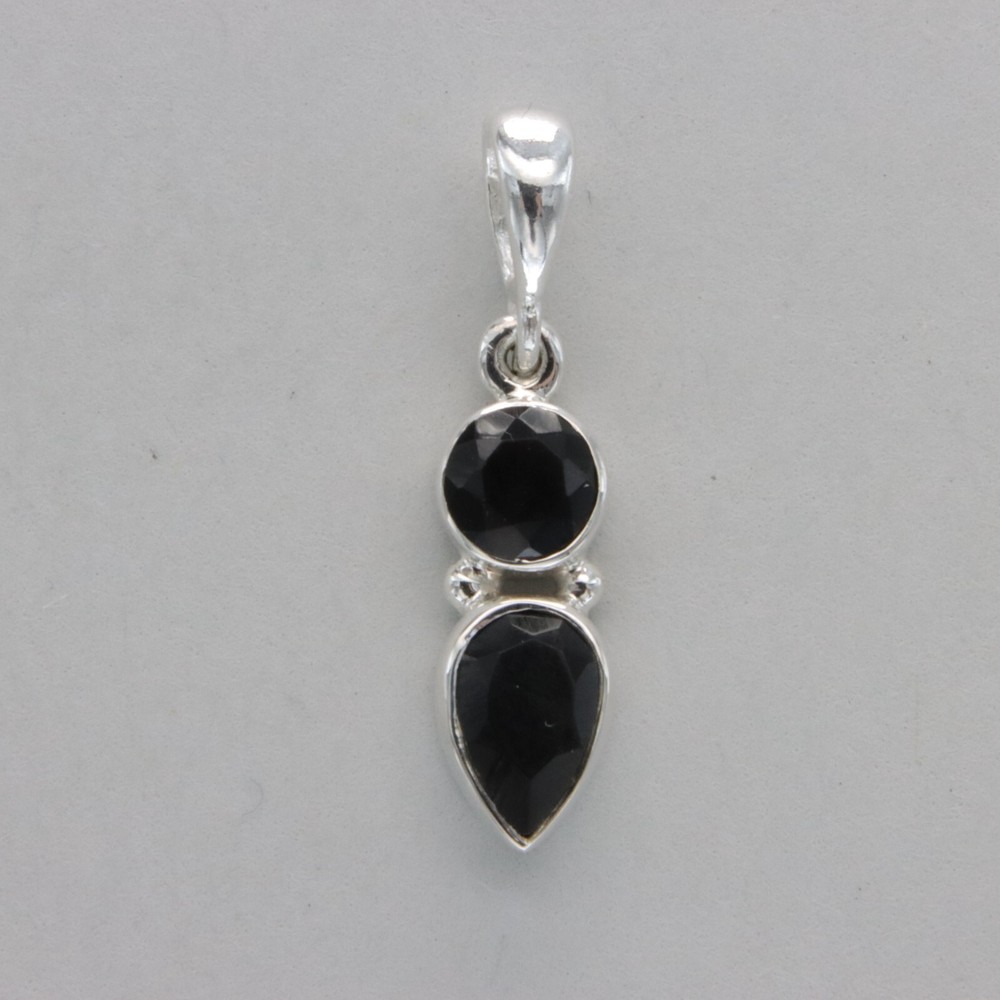 Round & Teardrop BLACK ONYX Pendant 925 STERLING SILVER Genuine & Natural #35e