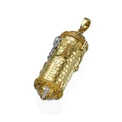 Torah Pendant with 0.10 Ct Natural Diamonds in Two Tone 14k Gold Jewish Symbol