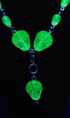 Uranium sugar skull Czech glass beads hand wired necklace/pendant 17″ toggle