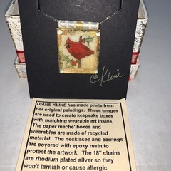 Cardinal Pendant Rhodium Plated Silver Necklace Wearable Art By Diane Kline NIB