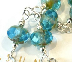 Boho Aqua Picasso Glass Linked Bracelet Freshwater Pearl Sundance Treasures