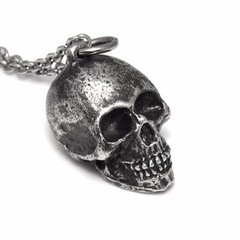Oxidized Human Skull Pendant Necklace Handmade Aged Pewter Jewelry Anatomy Charm