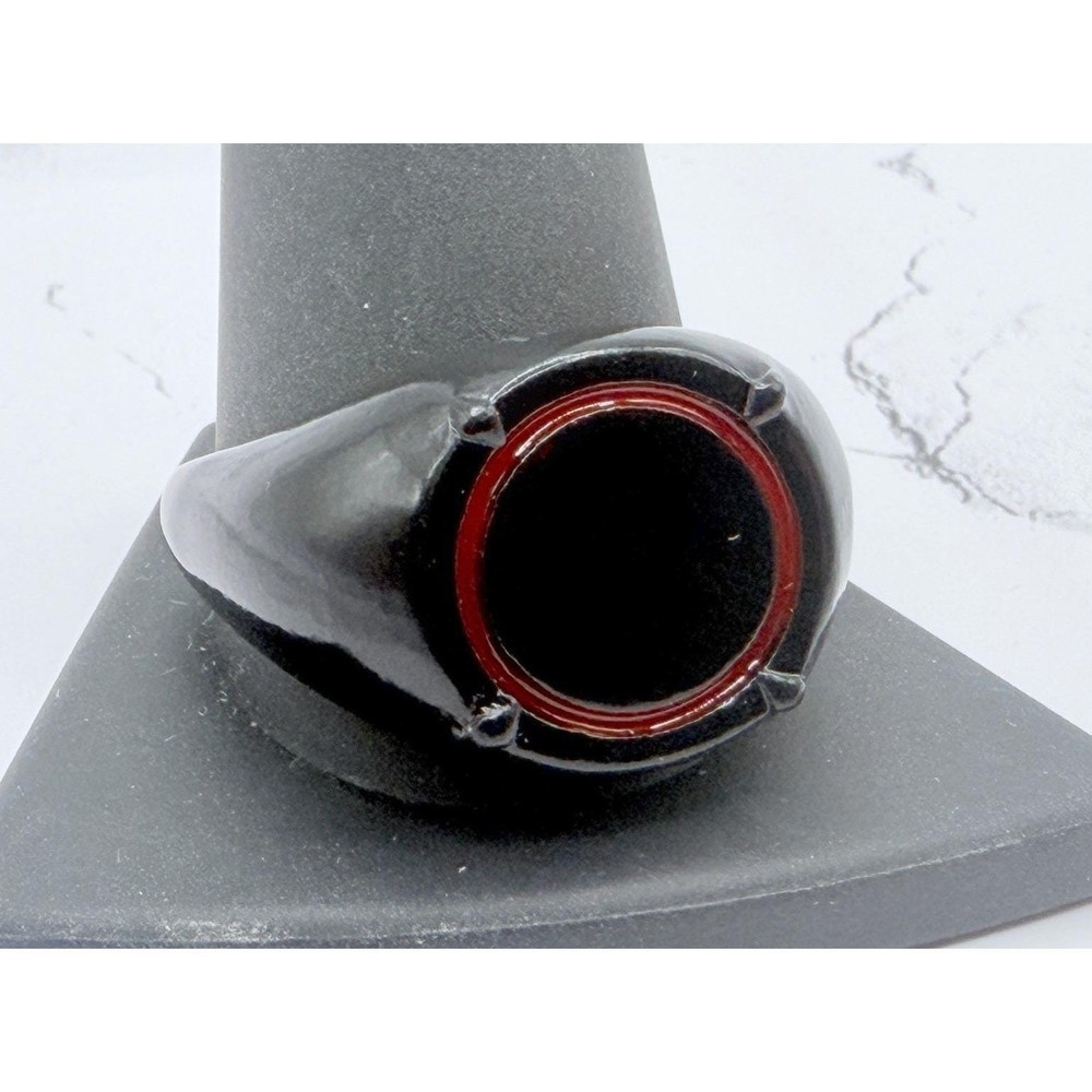 Chunky Black Lucite Resin Ring Red Circle Inlay Statement Ring Size 12.5