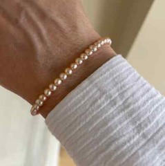 Small Dainty 4mm Semi-Round AAA Pink Peach Undertone Freshwater Pearl Bracelet