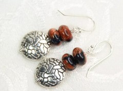 Goldstone 4 x 8mm Roundel Gemstone Earrings .925 Sterling Silver Orange 1 1/2″