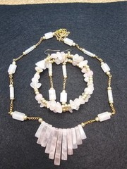 Rose Quartz Jewelry Set Stone Glass Gold Plated Handmade