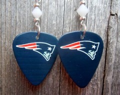 NFL New England Patriots Guitar Pick Earrings with White Swarovski Crystals