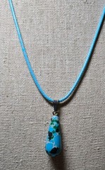 Blue Green White Marble Tear drop Stone On Blue Cording Necklace TB75J