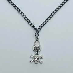 Handmade Black Chain Necklace w/ Bat & Skull Charm, 22.0 Inches, X7G9A983