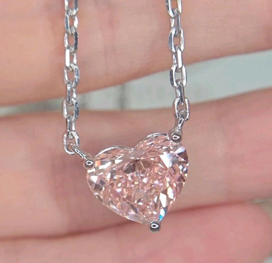 HUGE 15Ct Heart Shape Certified Pink Diamond Pendant,FREE Tariffs &matching Stud