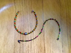 Glass beaded ankle bracelets, multi-colored, set of 2