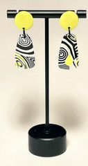 Handmade Yellow Black & White Graphic Print Polymer Clay LG Dangle Earrings SS