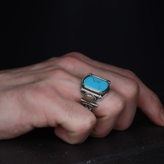 BayVog 925 Sterling Silver Rectangle Howlite Stone Men’s Ring, Handmade Silver