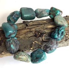Blue Turquoise Bracelet Rough Nugget Beads Stretch Women Healing Kingman 7.25″