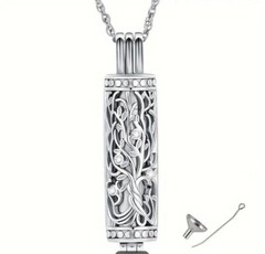 Tree of Life Cylinder Urn Pendant Necklace for Cremation Ashes Memorial Jewelry