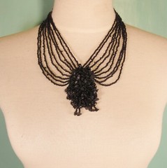 16″ Black Onyx Gemstone Chip Cluster Handmade Seed Bead Bali Necklace