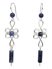 Handmade Blue Sodalite Gemstones Silver Tone Celtic Dangle Boho Earrings