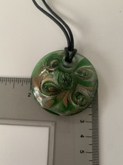 Pendant Green Glass Gold Foil & Necklace Lacing 15-18 In Adjustable Length