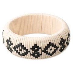 Handcrafted Tribal Diamond Black and Cream Rattan Wicker Bangle Bracelet Medium