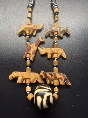 Wooden Safari Jungle Animal Bead Necklace – Hand Carved Folk Art Tribal Boho 30”