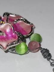 Handcrafted Pink Purple Flower Pendant Rhinestone Beaded Wire Wrap Fashion