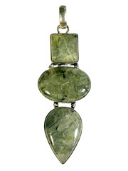 Prehnite 3 Gemstone Cabochon Pendant Handcrafted Unisex 20.5 grams 2.6 in