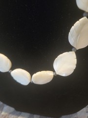 Genuine large carved mother of pearl leaf necklace – 26″ & Earrings M
