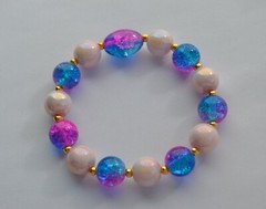 Handmade Light pink bead Blue Pink crackled bead Elastic Stretch Cord Bracelet