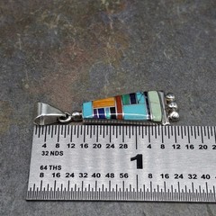 Signed WS Sterling Silver Mosaic Inlay Pendant Native American Willie Shaw