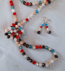 Faceted MULTI-COLOR CRYSTAL hand tied bead necklace set 58 INCHES