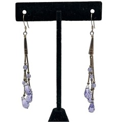 Handmade Chandelier Beaded Drop Earrings Purple Crystal Sterling Silver Hook
