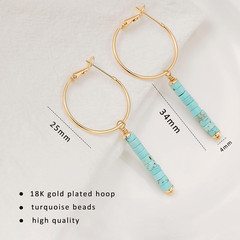 Gold Huggie Hoop Drop Dangle Earrings Turquoise Beads Gemstone Earrings Boho Han