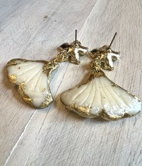 Earrings Statement Earrings Handcrafted Artwork White Gold Floral Ginkgo Flower