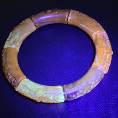 RARE Genuine Amber Carved Floral Chunky Tube Bead Stretch Bracelet Tested HTF