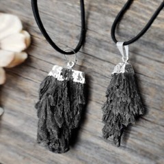 Black Kyanite Pendant Chakra Natural Crystal Angel Wing Sterling Necklac Gemston