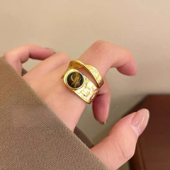Stackable Adjustable For TIGER Eye Stone Ring Women Vintage Minimalist Design