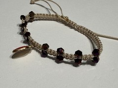 Handmade Adjustable Beaded Braided Bracelet, Strawberry Charm, Tie, Purple Beig…