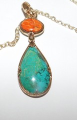 Signed Barse Thai Jewelry Necklace Removable Reversible Pendant Turquoise Coral