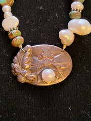 DAKOTA MOON Sterling Turquoise Natural Pearl Artisan Diana Contine Art Necklace