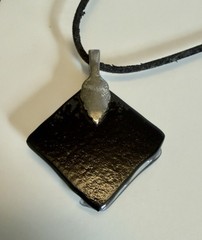 Handmade Fused Dichroic Glass Pendant Necklce Colorful Abstract Geometric Square